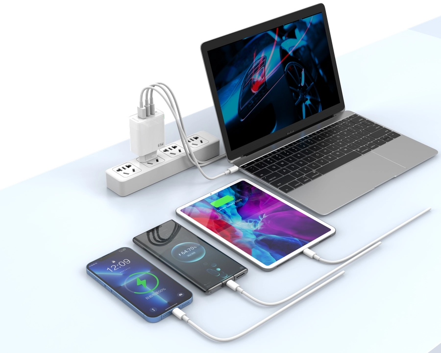Jellico wall charger C79 GaN PD 65W 2xUSB-C + 1xUSB QC3.0 + cable USB-C - USB-C White снимка 2