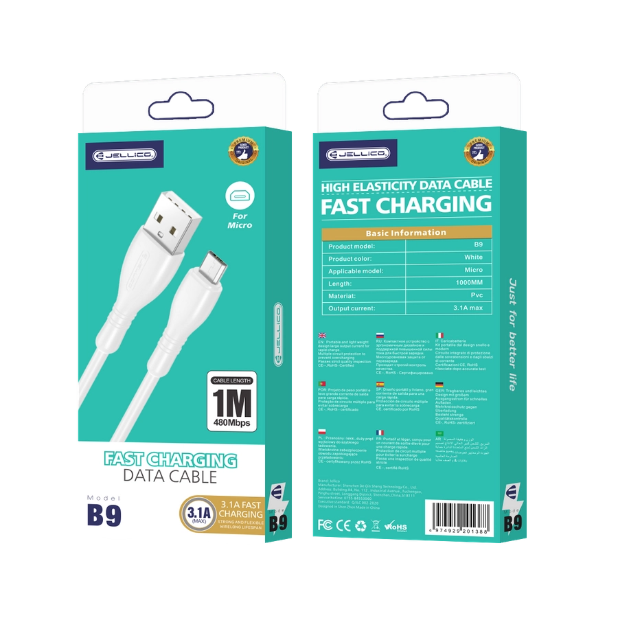 Jellico cable B9 Micro USB 3.1A 1M White(Cables)