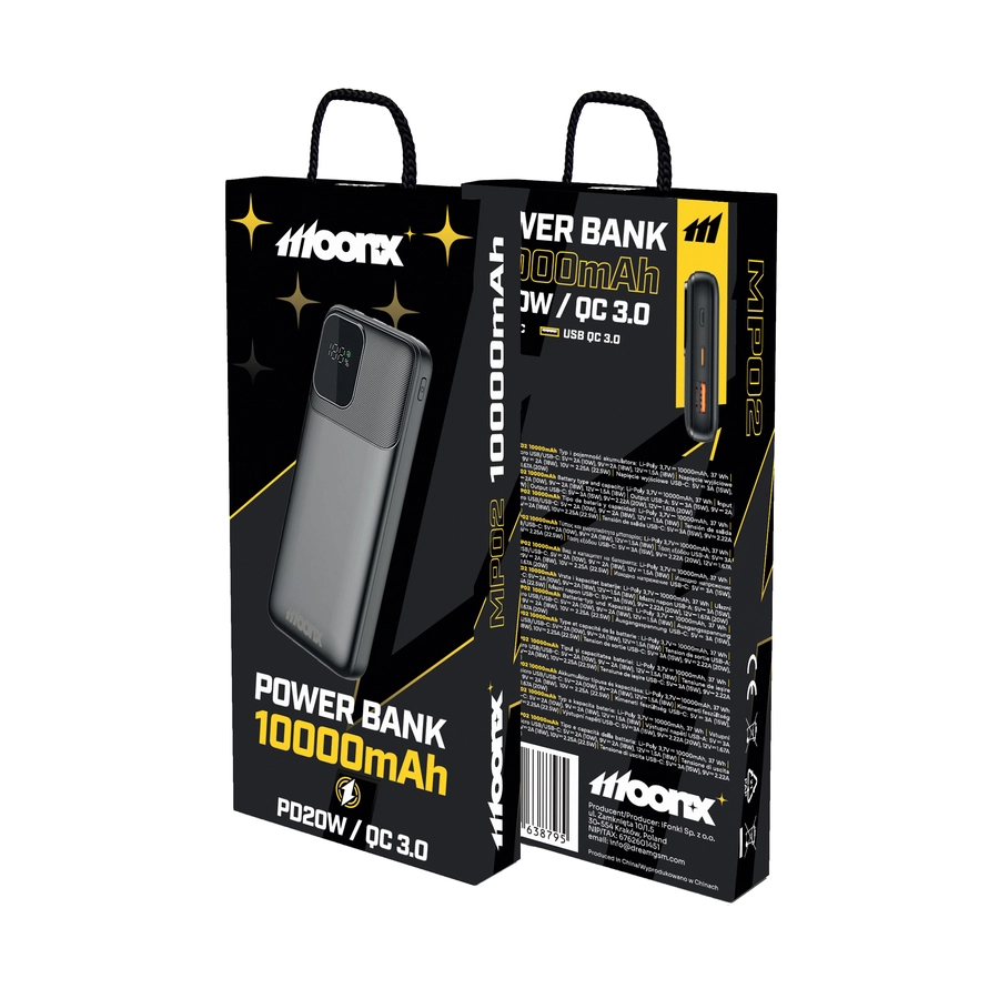 MoonX MOONX power bank MP02 PD 20W 1xUSB-C + 1xUSB QC3.0 22.5W 10000mAh black(Powerbanks)