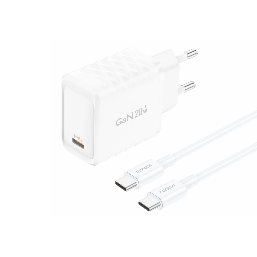FONENG wall charger EU55 GaN PD 20W 1xUSB-C + cable USB-C - USB-C White снимка 1