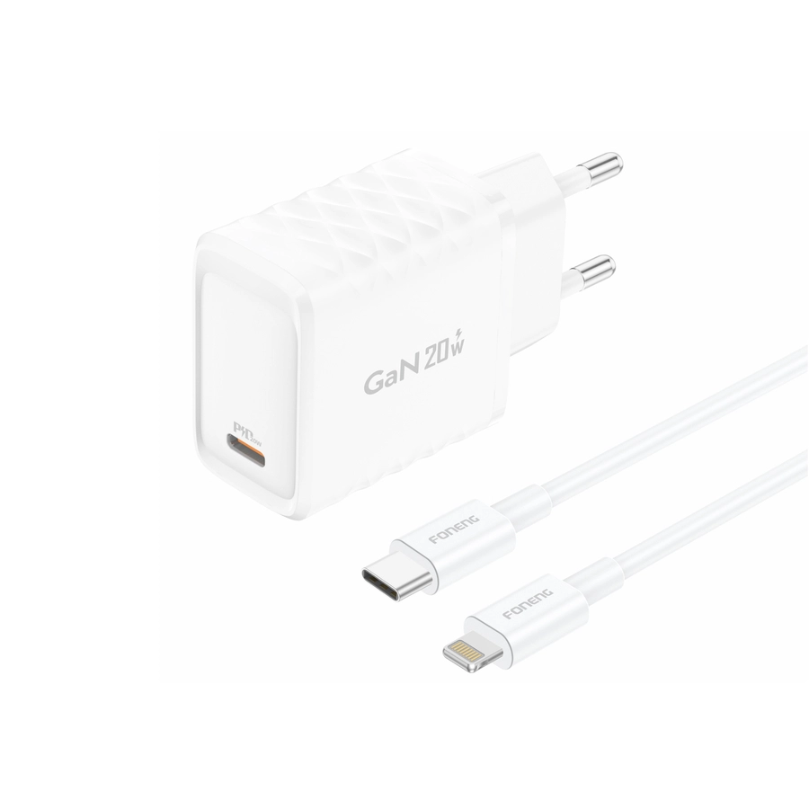 FONENG wall charger EU55 GaN PD 20W 1xUSB-C + cable USB-C - Lightning White снимка 1