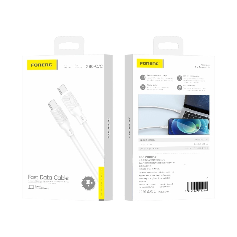 FONENG cable X80 USB-C - USB-C PD 100W 1M White(Cables)