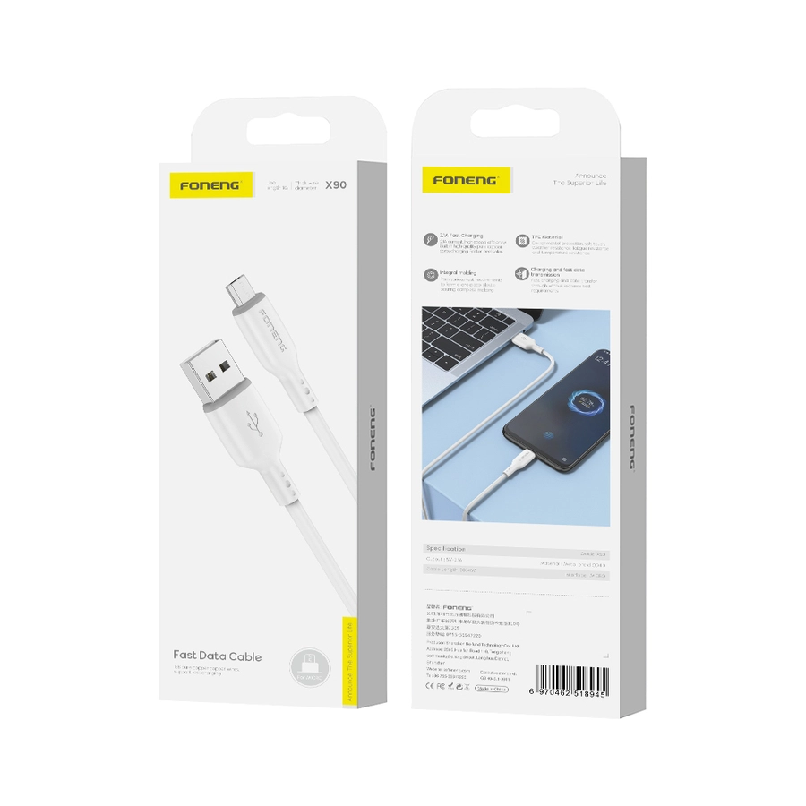 FONENG cable X90 Micro USB 2.1A 1M White(Cables)
