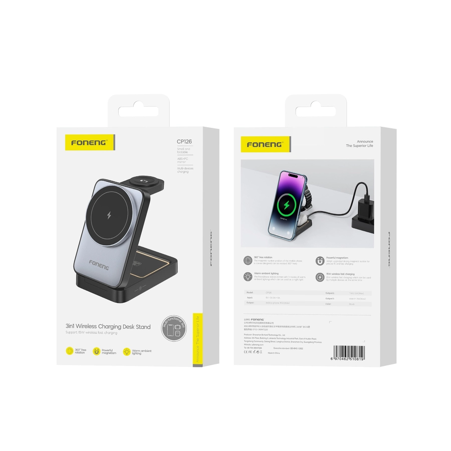 FONENG wireless charger 3in1 CP126 15W Black(Chargers)