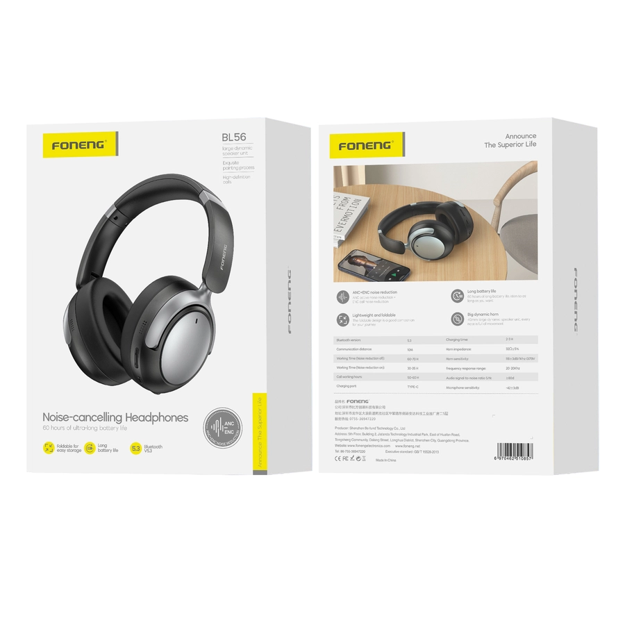 FONENG wireless headphones (ANC + ENC) BL56 Black(Headphones)