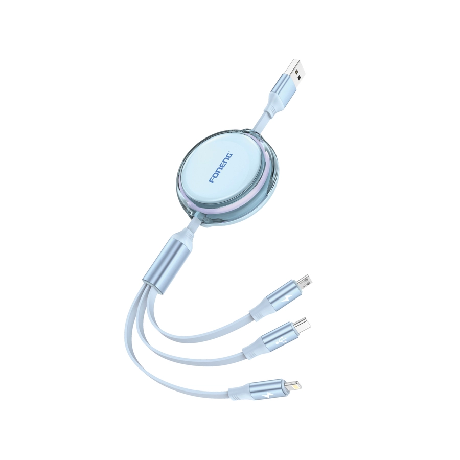 FONENG cable X113 3w1 3A 1.1M Blue снимка 1