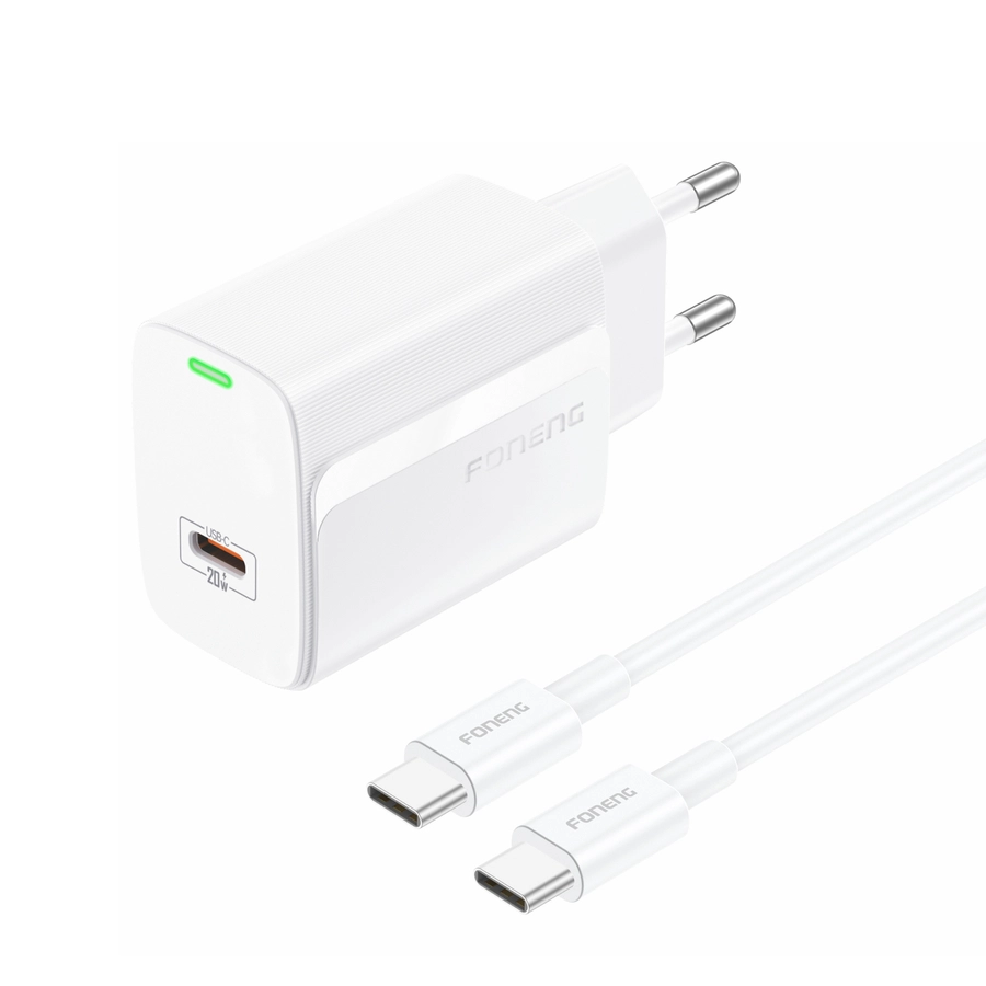 FONENG wall charger EU65 PD 20W 1xUSB-C + cable USB-C - USB-C White снимка 1