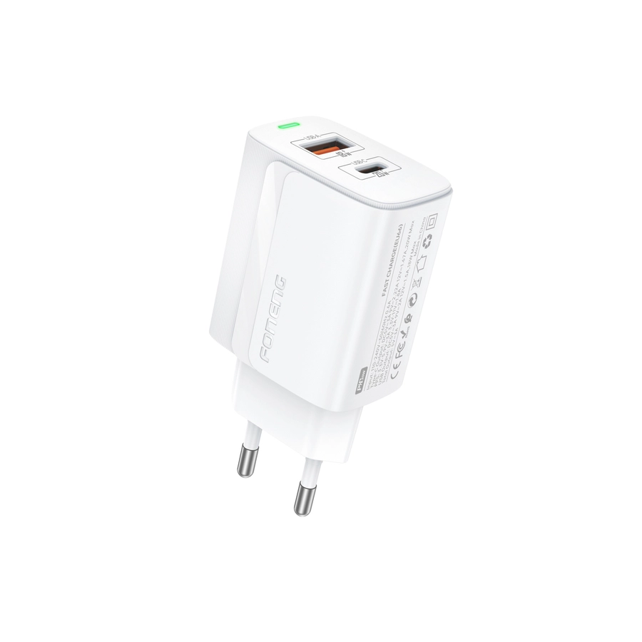 FONENG wall charger EU66 PD 20W 1xUSB-C + 1xUSB QC3.0 + cable USB-C - USB-C White снимка 2