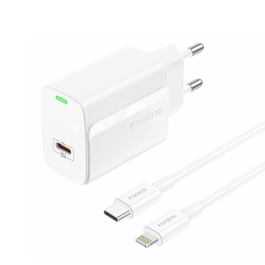 FONENG wall charger EU65 PD 20W 1xUSB-C + cable USB-C - Lightning White снимка 1