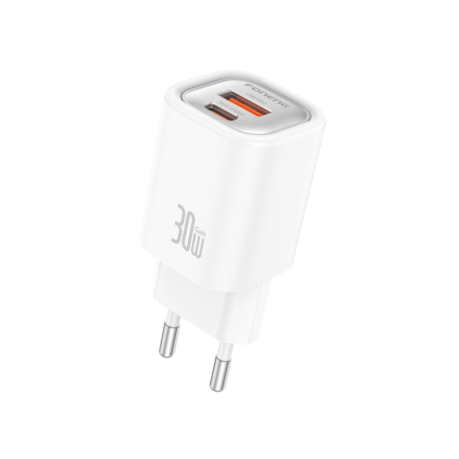 FONENG wall charger EU71 PD 30W 1xUSB-C + 1xUSB QC3.0 + cable USB-C - USB-C White снимка 2