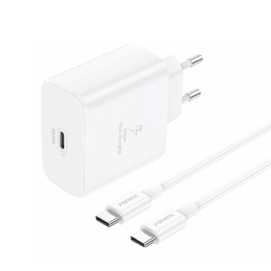 FONENG wall charger EU62 GaN PD 45W 1xUSB-C + cable USB-C - USB-C White снимка 1