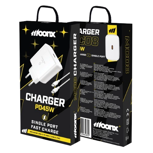 MoonX MOONX wall charger MC08 PD 45W 1xUSB-C + cable USB-C - USB-C White(Chargers)