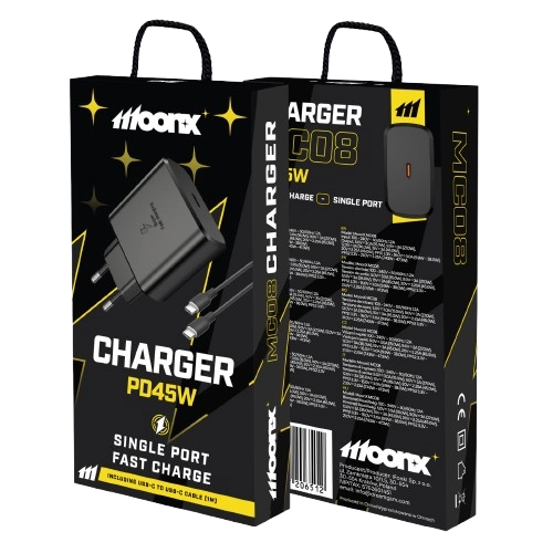 MoonX MOONX wall charger MC08 PD 45W 1xUSB-C + cable USB-C - USB-C Black(Chargers)