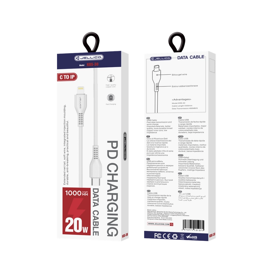Jellico cable KDS-30 USB-C - Lightning PD 20W 1M White(Cables)