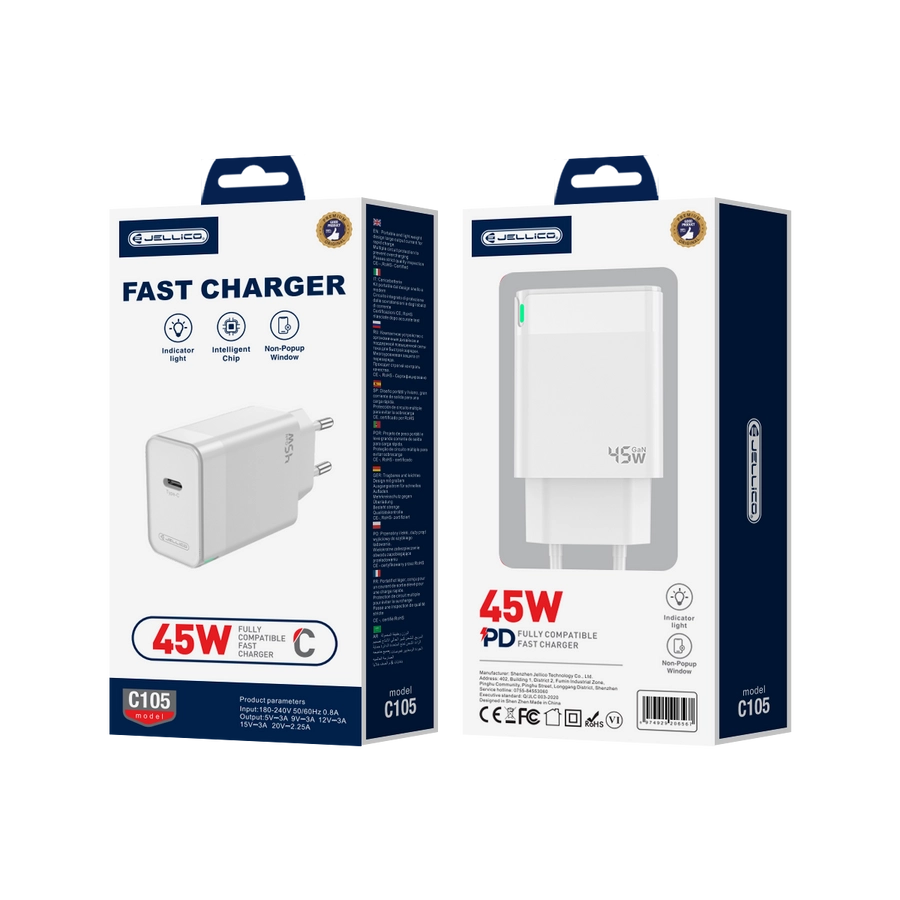 Jellico wall charger C105 GaN PD 45W 1xUSB-C White(Chargers)
