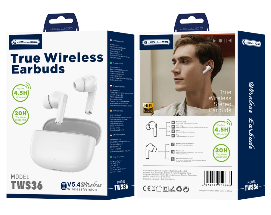 Jellico wireless earphones TWS36 White(Headphones)