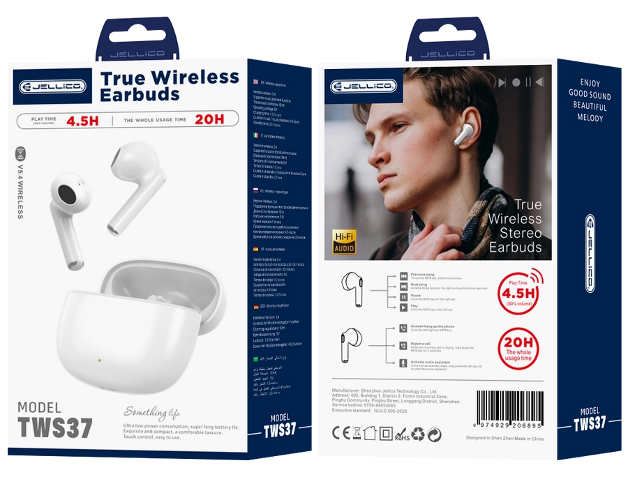 Jellico wireless earphones TWS37 White(Headphones)