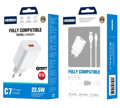 Jellico wall charger C7 22.5W 1xUSB QC3.0 + cable Lightning White(Chargers)