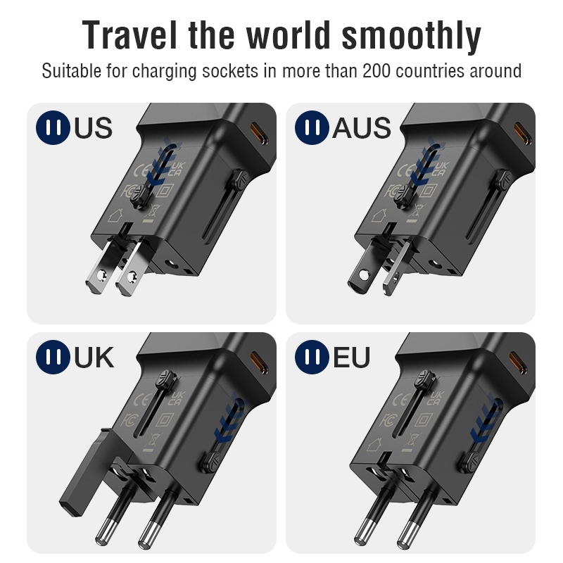 Jellico universal travel adapter S6 PD 25W 1xUSB-C + 1xUSB QC3.0 Black снимка 2