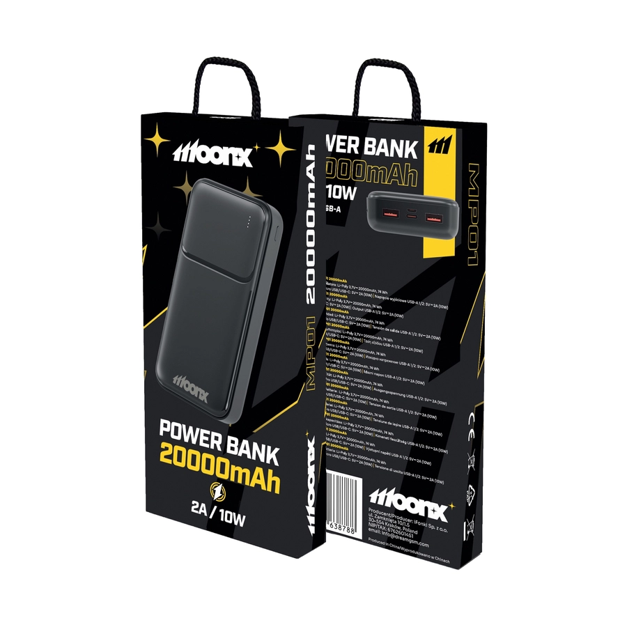 MoonX MOONX power bank MP01 2A 10W 2xUSB 20000mAh black(Powerbanks)