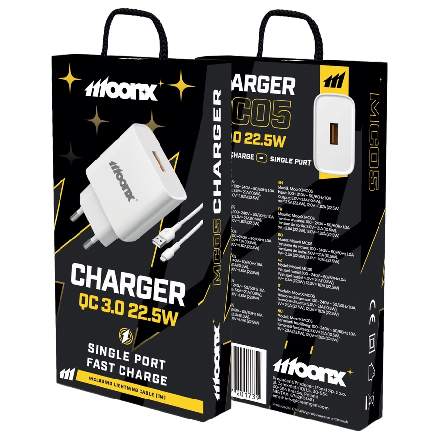 MoonX MOONX wall charger MC05 22,5W 1xUSB QC3.0 + cable Lightning White(Chargers)