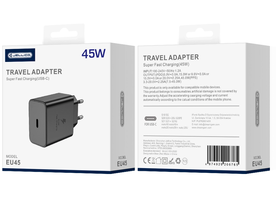 Jellico wall charger EU45 GaN PD 45W 1xUSB-C Black(Chargers)