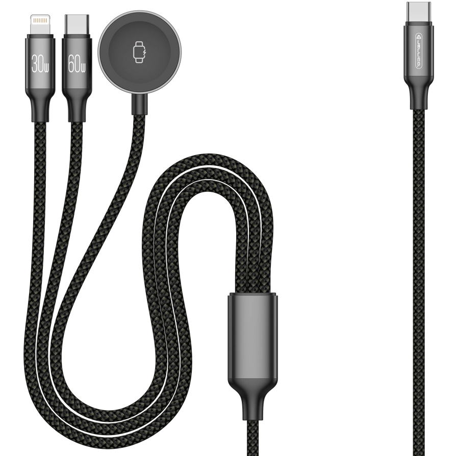 Jellico kabel B25 3w1 (Apple Watch) 3.1A 1.2M Czarny снимка 1