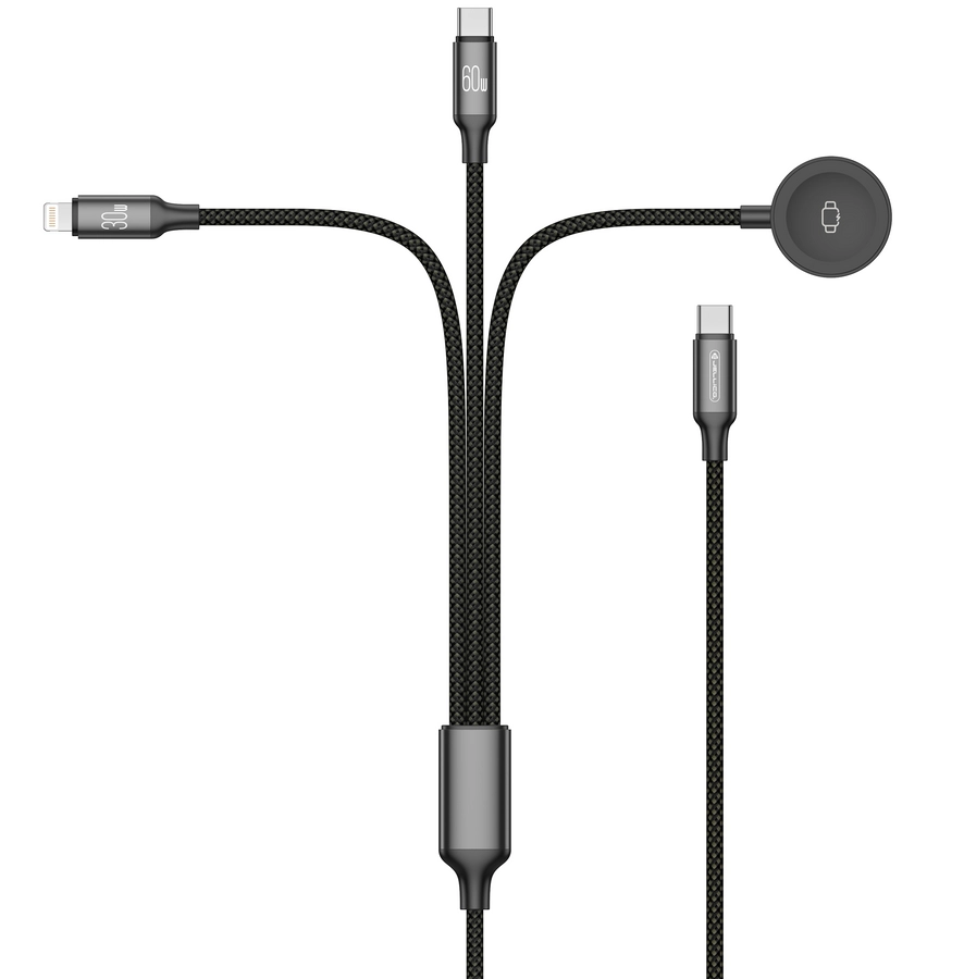Jellico kabel B25 3w1 (Apple Watch) 3.1A 1.2M Czarny снимка 3