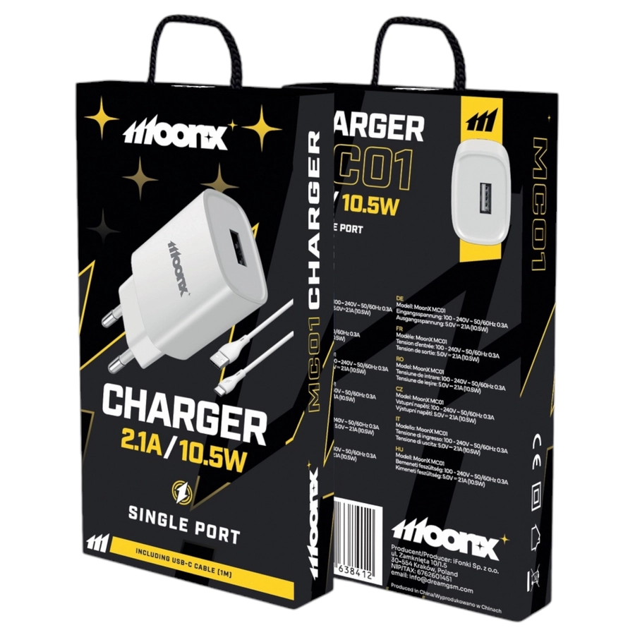 MoonX MOONX wall charger MC01 2.1A 10.5W 1xUSB + cable USB-C White(Chargers)