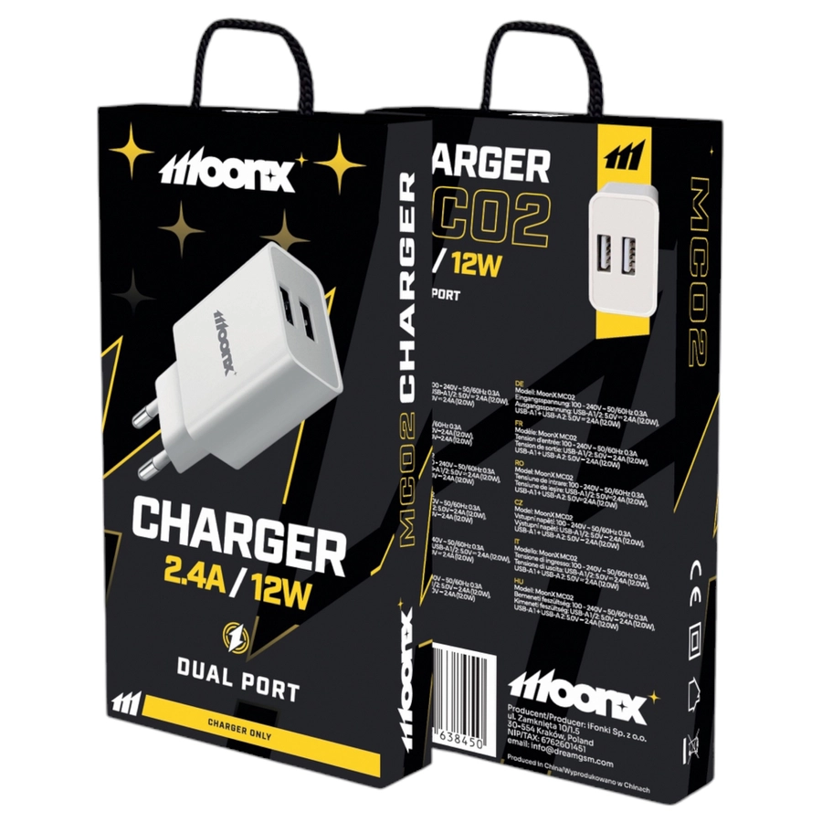 MoonX MOONX wall charger MC02 2.4A 12W 2xUSB White(Chargers)