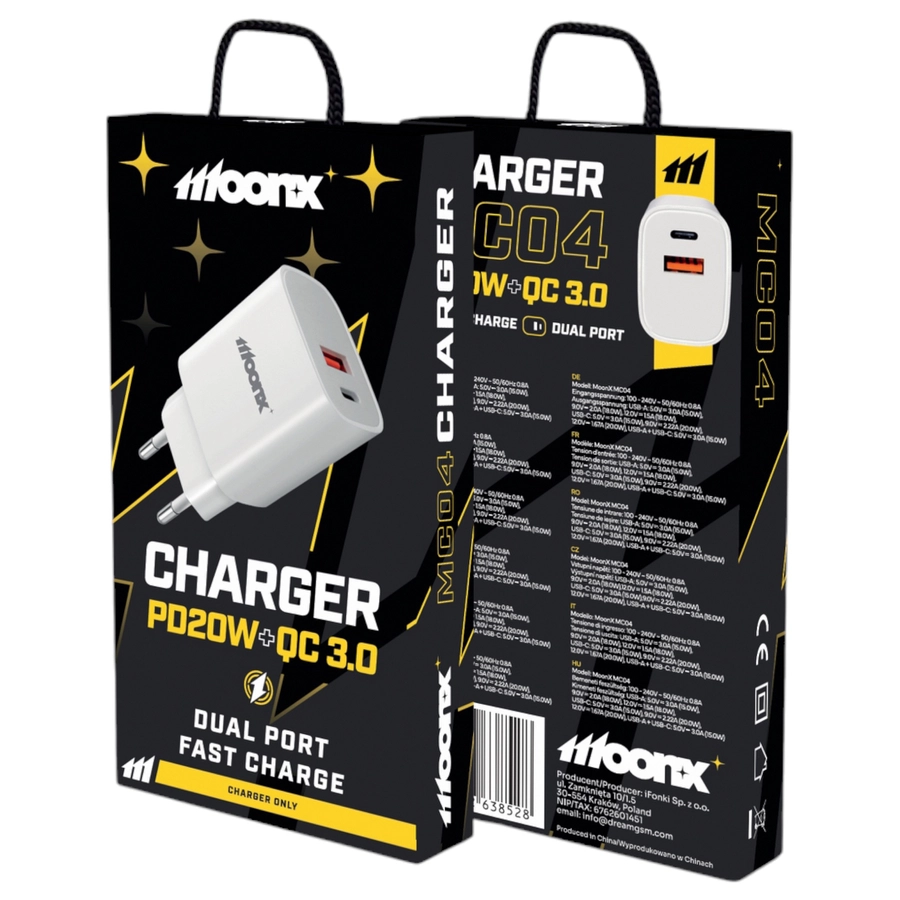 MoonX MOONX wall charger MC04 PD 20W 1xUSB-C + 1xUSB QC3.0 White(Chargers)