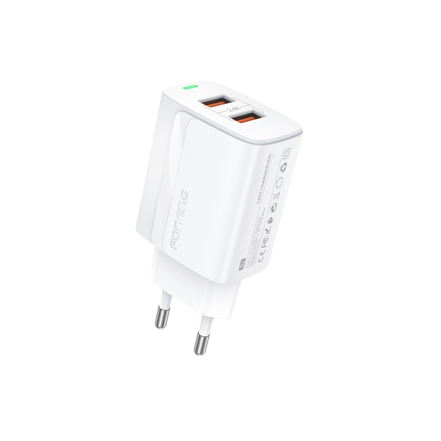 FONENG wall charger EU63 2.4A 12W 2xUSB + cable Micro White снимка 2