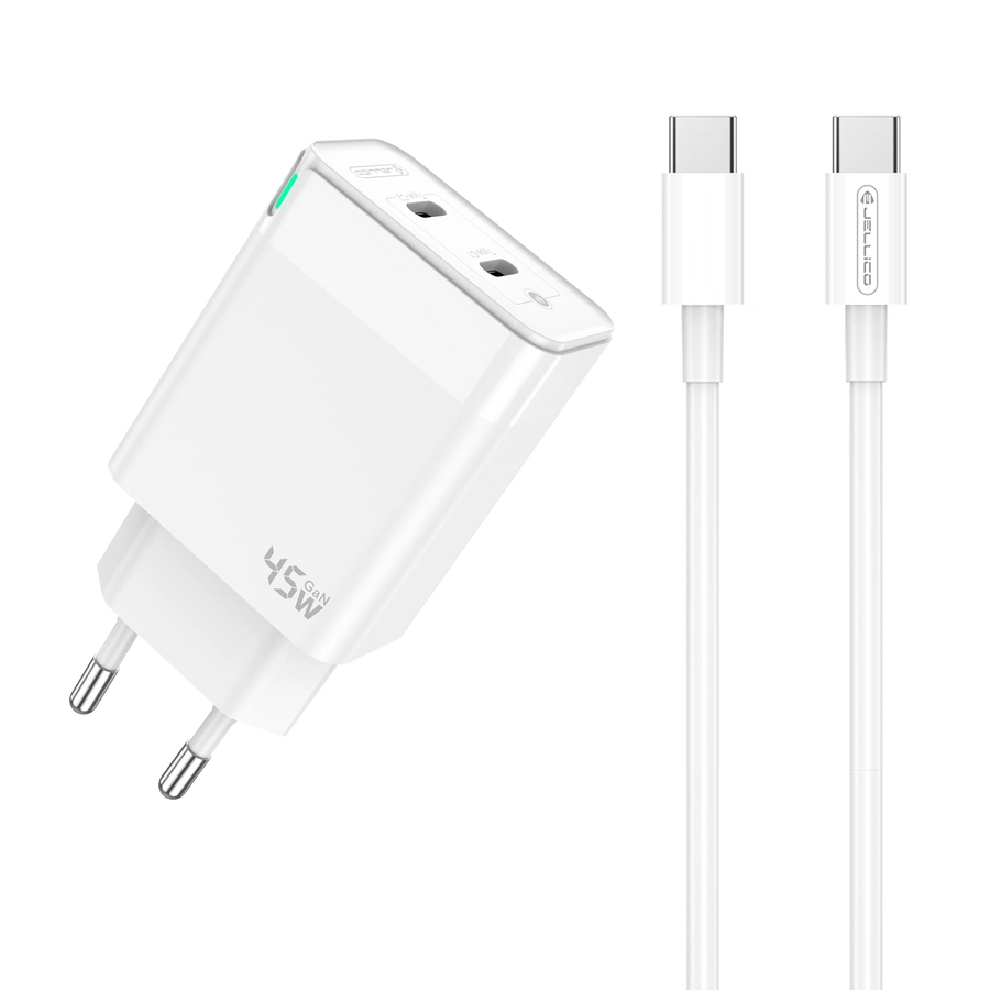 Jellico wall charger C106 GaN PD 45W 2xUSB-C + cable USB-C - USB-C White снимка 1
