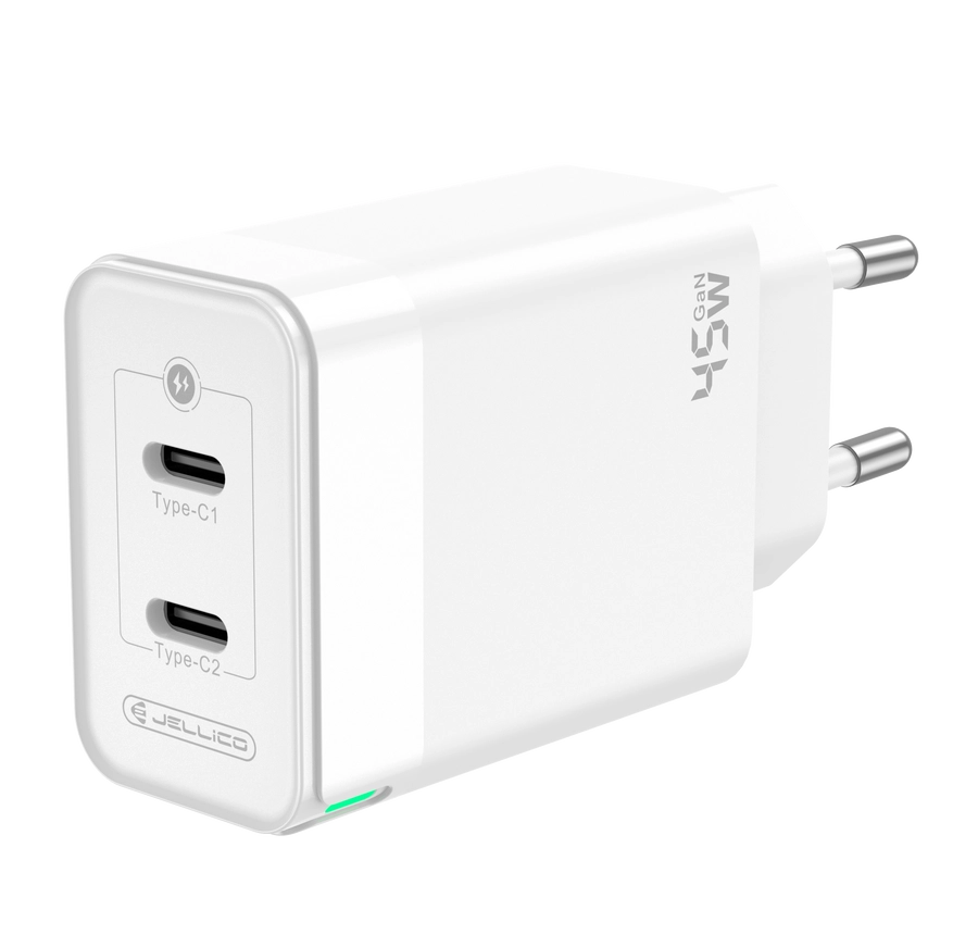 Jellico wall charger C106 GaN PD 45W 2xUSB-C + cable USB-C - USB-C White снимка 2