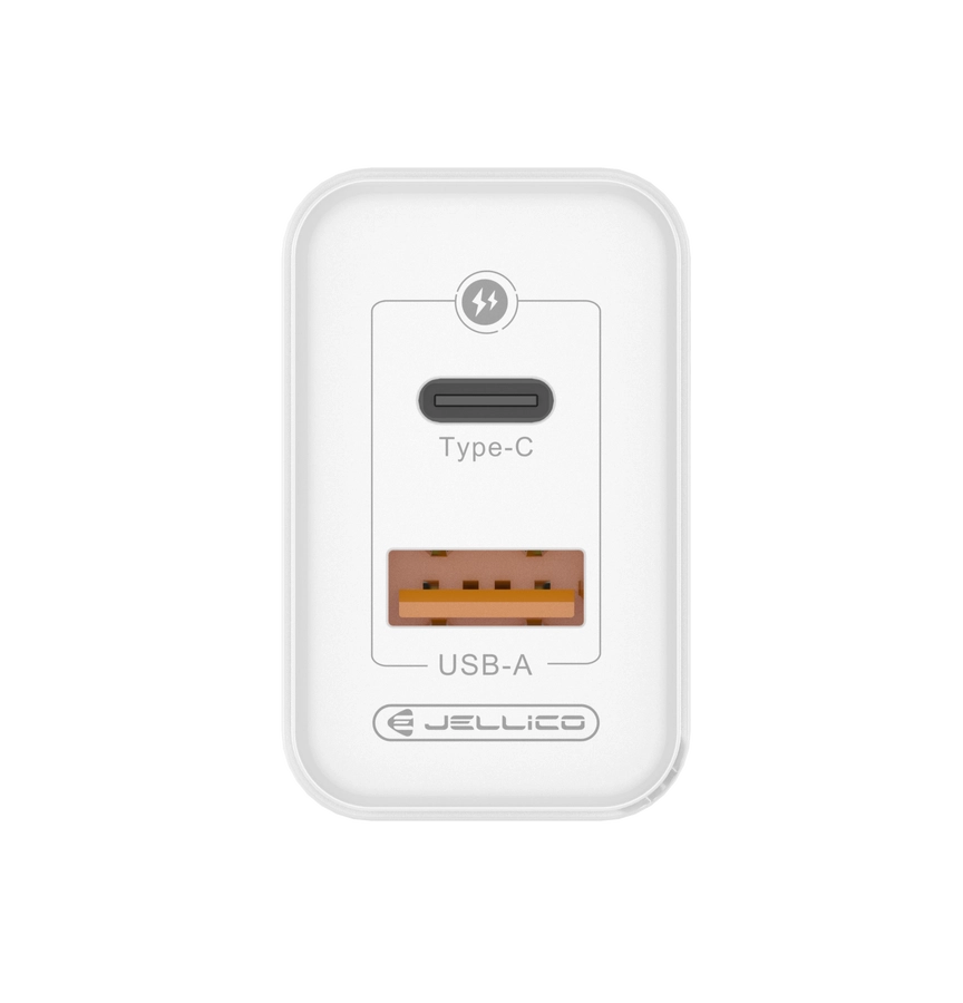 Jellico wall charger C107 GaN PD 45W 1xUSB-C + 1xUSB QC3.0 + cable USB-C - USB-C White снимка 3