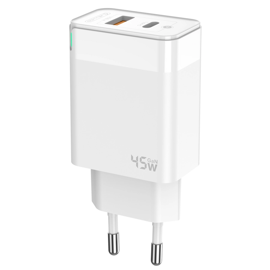 Jellico wall charger C107 GaN PD 45W 1xUSB-C + 1xUSB QC3.0 + cable USB-C - USB-C White снимка 4