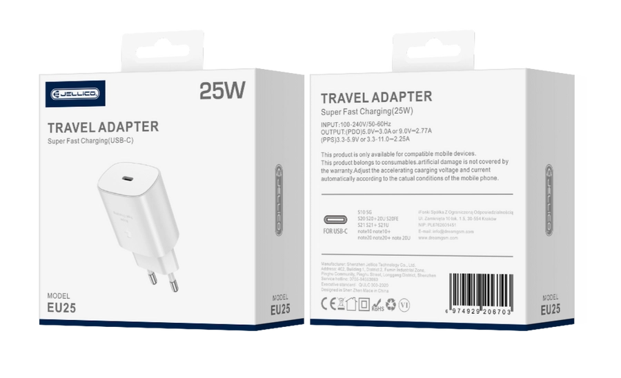 Jellico wall charger EU25 PD 25W 1xUSB-C White(Chargers)