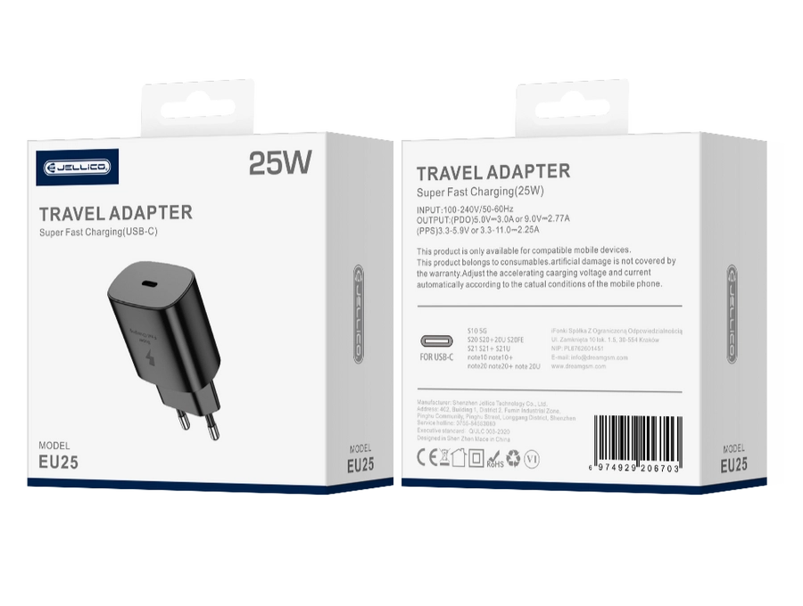 Jellico wall charger EU25 PD 25W 1xUSB-C Black(Chargers)