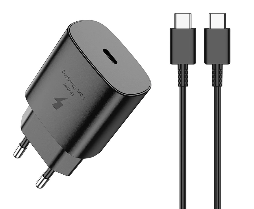 Jellico wall charger EU25 PD 25W 1xUSB-C + cable USB-C - USB-C Black снимка 1