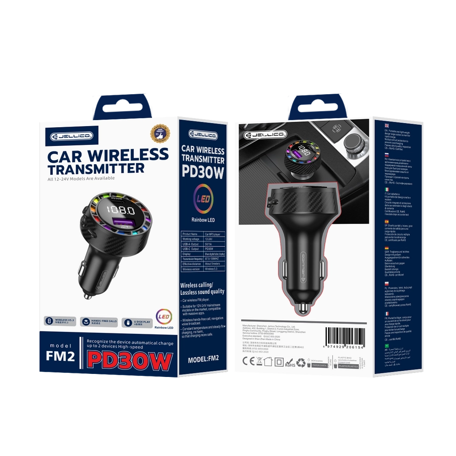 Jellico transmitter FM FM2 PD 30W 1xUSB-C + 1xUSB QC3.0 Black(Chargers)