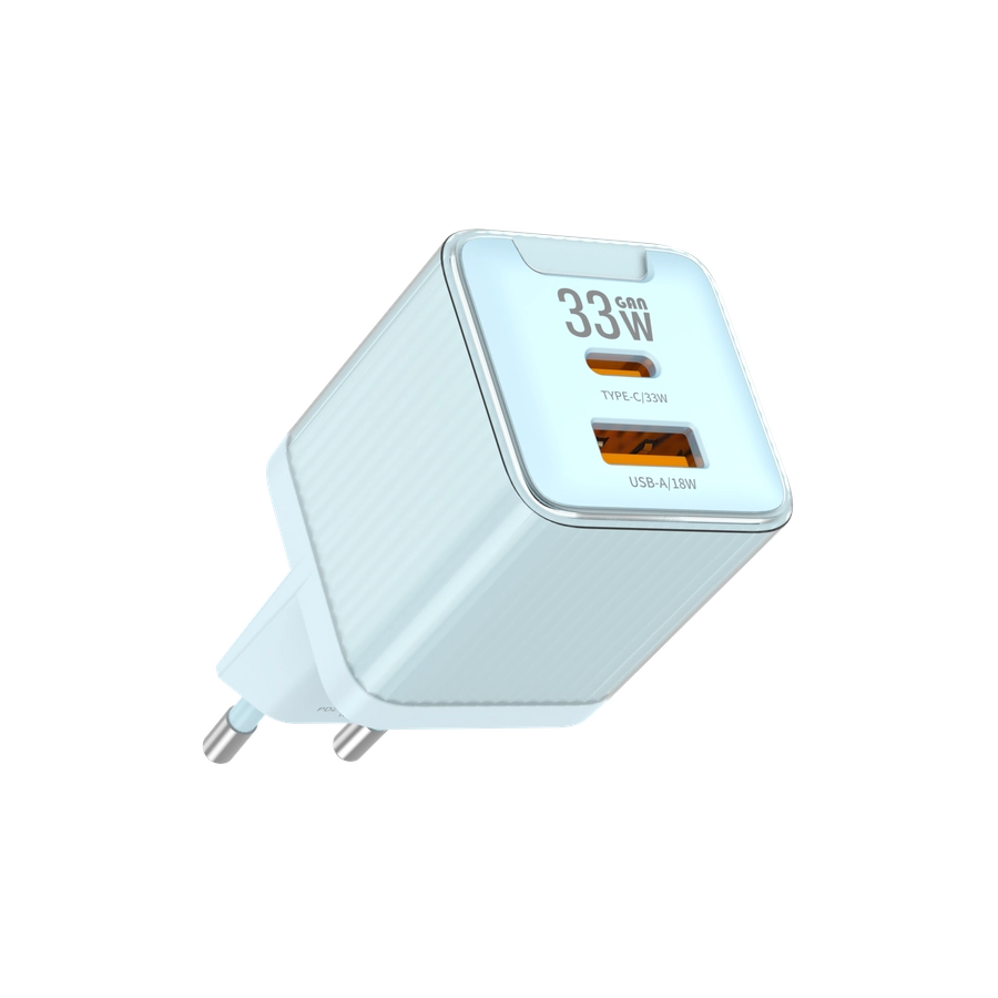 Jellico wall charger EU55 GaN PD 33W 1xUSB-C + 1xUSB QC3.0 Blue снимка 1