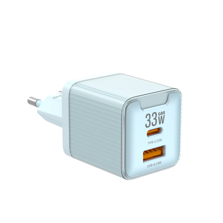 Jellico wall charger EU55 GaN PD 33W 1xUSB-C + 1xUSB QC3.0 Blue снимка 2