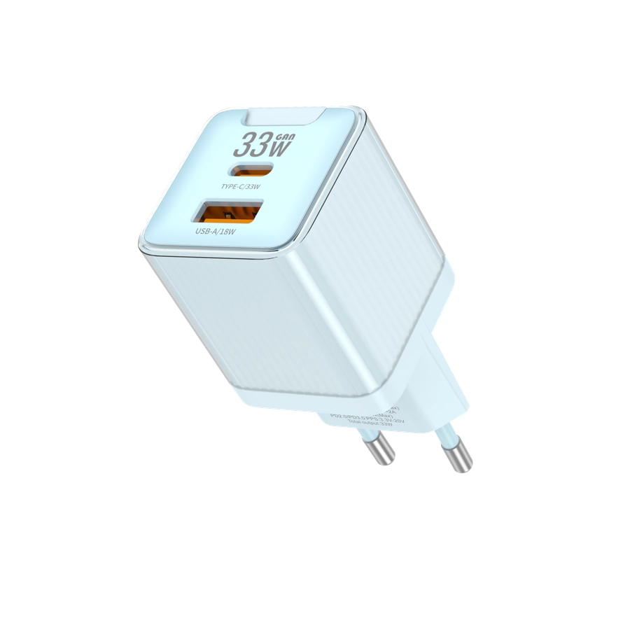 Jellico wall charger EU55 GaN PD 33W 1xUSB-C + 1xUSB QC3.0 Blue снимка 5