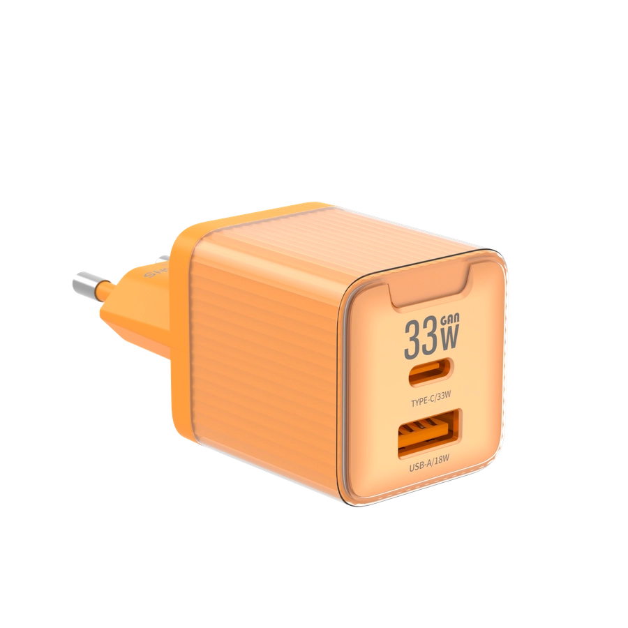 Jellico wall charger EU55 GaN PD 33W 1xUSB-C + 1xUSB QC3.0 Orange снимка 1