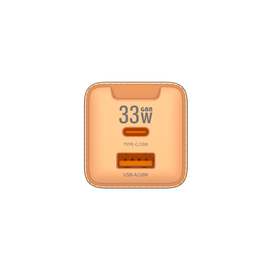 Jellico wall charger EU55 GaN PD 33W 1xUSB-C + 1xUSB QC3.0 Orange снимка 2