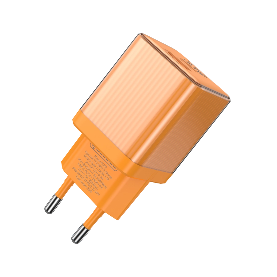 Jellico wall charger EU55 GaN PD 33W 1xUSB-C + 1xUSB QC3.0 Orange снимка 3