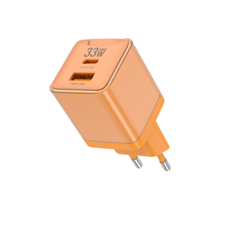 Jellico wall charger EU55 GaN PD 33W 1xUSB-C + 1xUSB QC3.0 Orange снимка 4