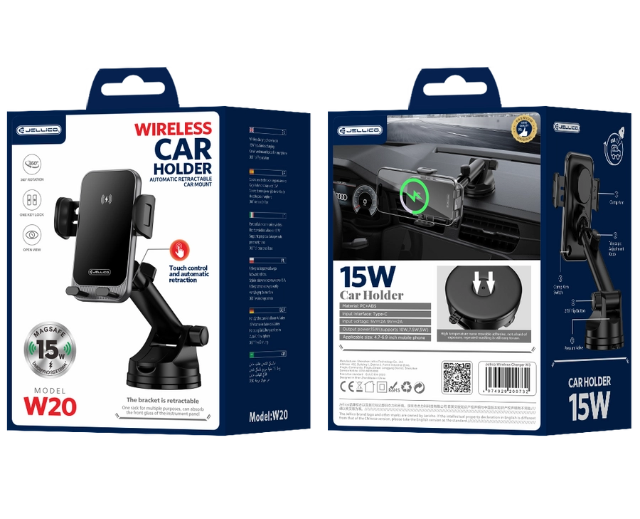 Jellico car holder with wireless charging W20 15W Black(Phone holders)