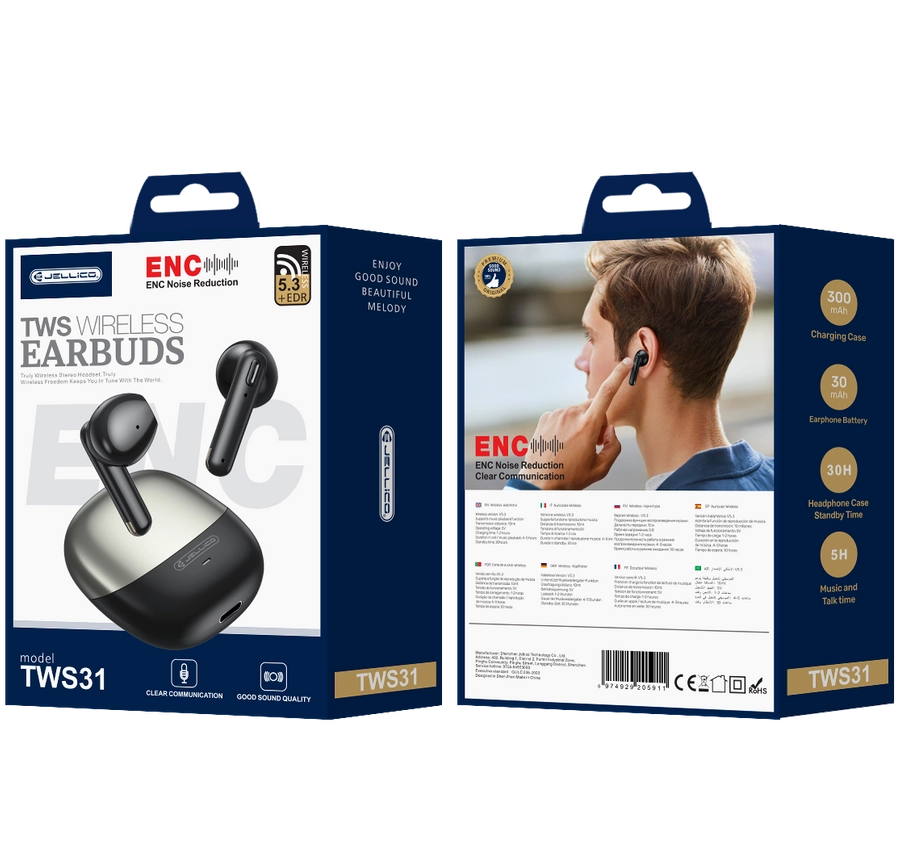 Jellico wireless earphones (ENC) TWS31 Black(Headphones)