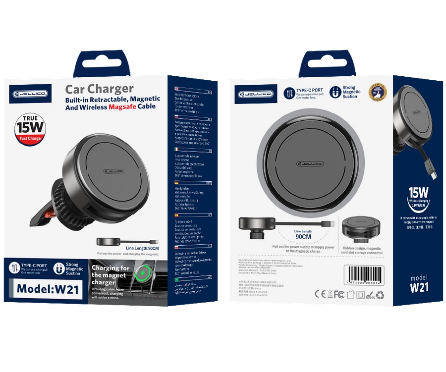 Jellico car holder Magsafe with wireless charging W21 15W Black снимка 5